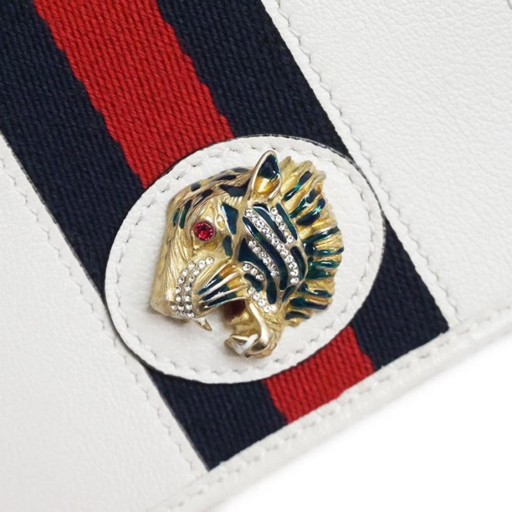 Gucci Rajah Tiger Bi-fold Wallet Chain Wallet Leather Canvas White - Picture 11 of 11